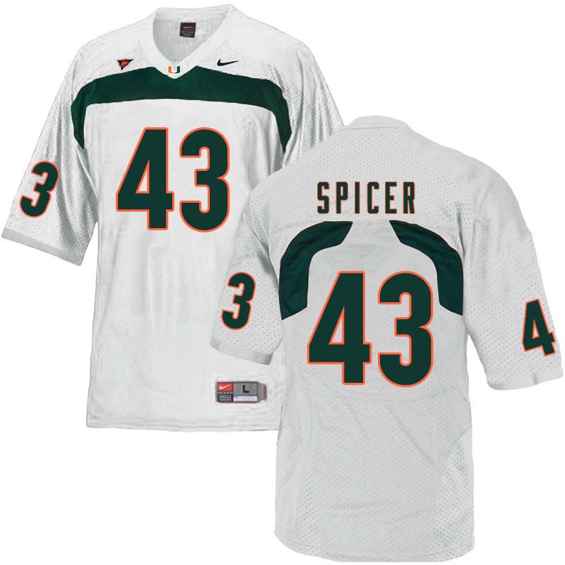Nike Miami Hurricanes #43 Jack Spicer College Football Jerseys Sale-White
